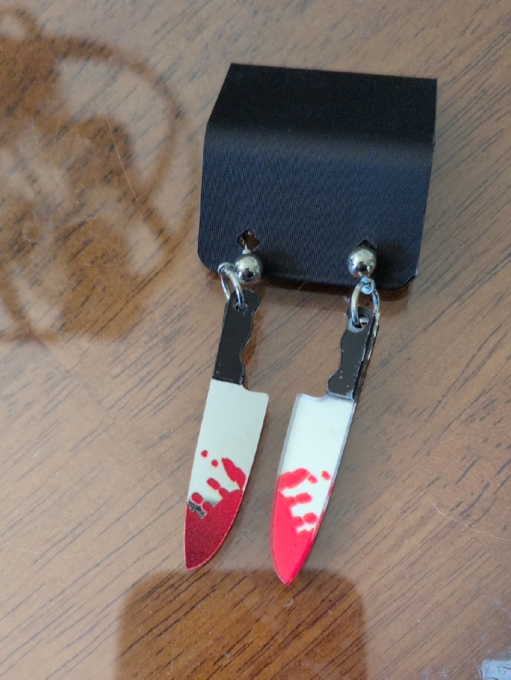 Novelty Bloody Knife Dangle Earrings - White & Red